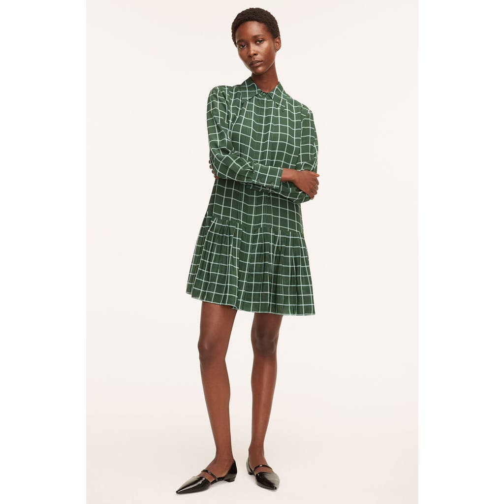 REBECCA TAYLOR REBECCA TAYLOR WINDOWPANE SILK PLEATED SHIRT DRESS