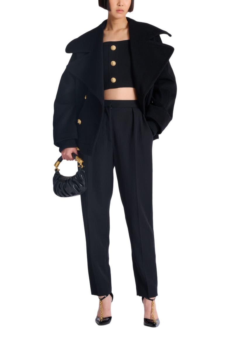 Balmain Knit bralette top with buttons, Alternate, color, Black