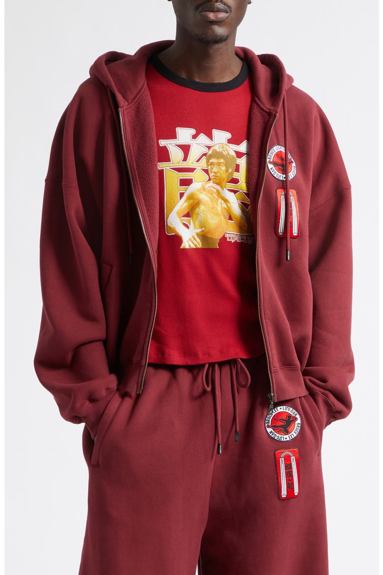 Bruce Lee Cotton Fleece Zip-Up Hoodie, Main, color, MERLOT