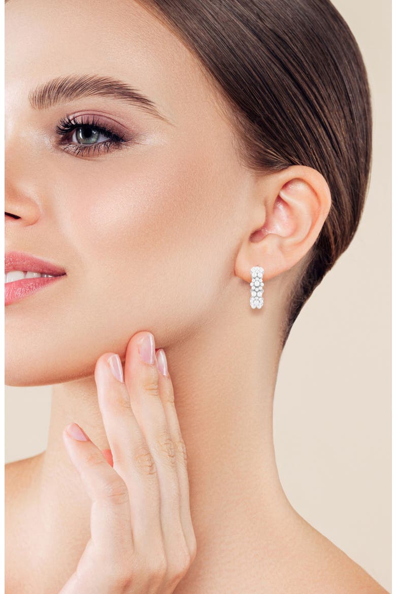 Faux Pearl Hoop Earrings, Alternate, color, SILVER