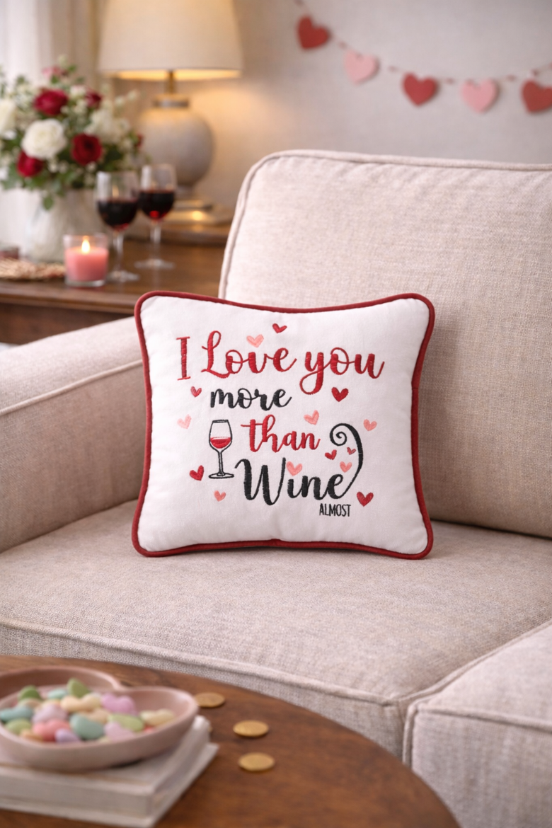 "I Love You More Than" Hearts Valentine's Day Cotton Blend Mini Accent Pillow 10" x 10", Alternate, color, White