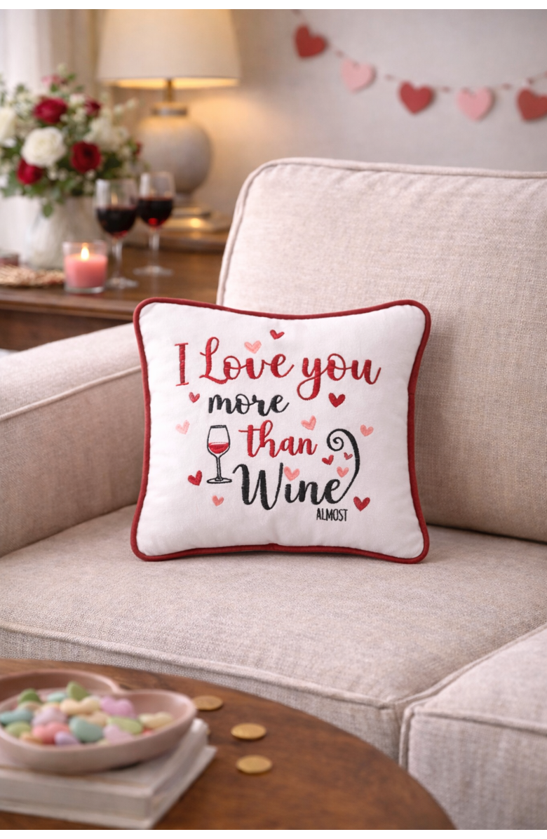 C&F Home "I Love You More Than" Hearts Valentine's Day Cotton Blend Mini Accent Pillow 10" x 10", Alternate, color, White