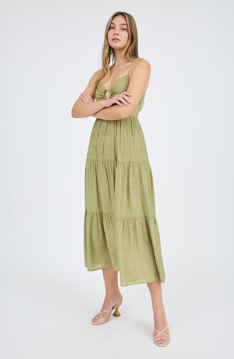 Blu Pepper Tie Front Tiered Midi Sundress, Alternate, color,