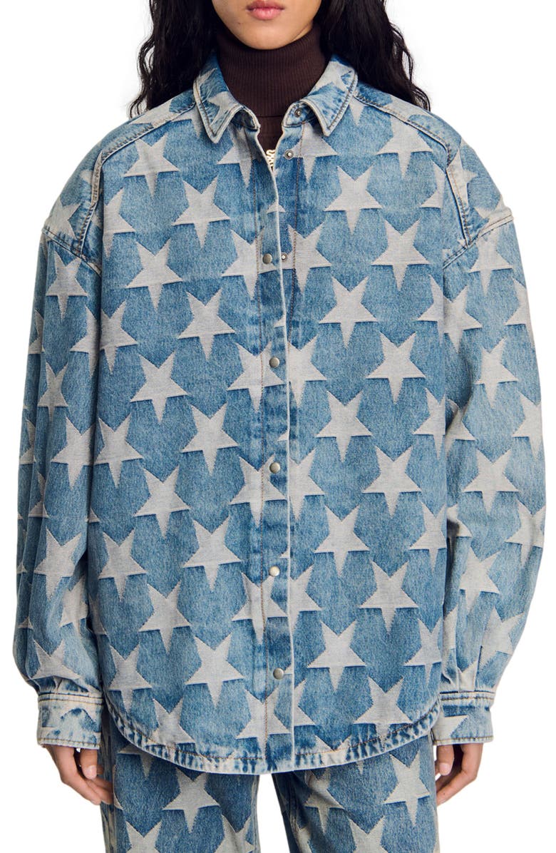 SANDRO Starry denim overshirt jacket, Alternate, color, 