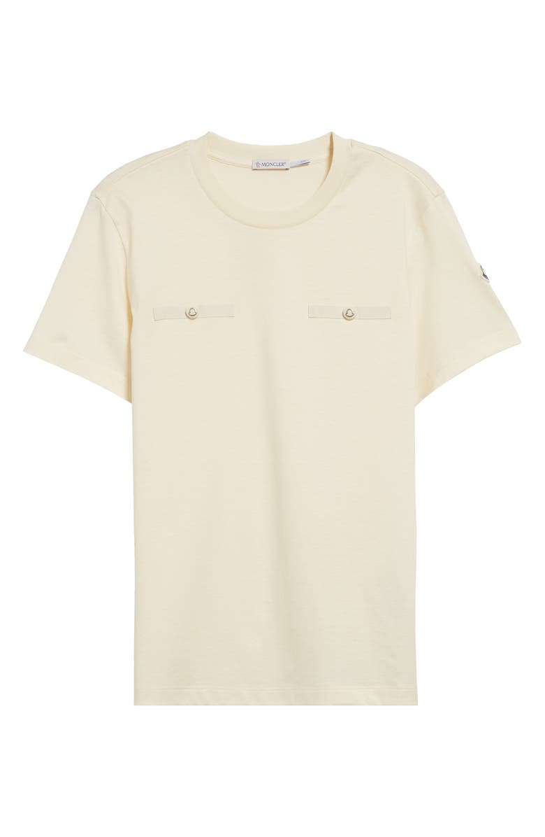 Moncler Bell Logo Grosgrain Trim Cotton T-Shirt, Alternate, color, Ivory