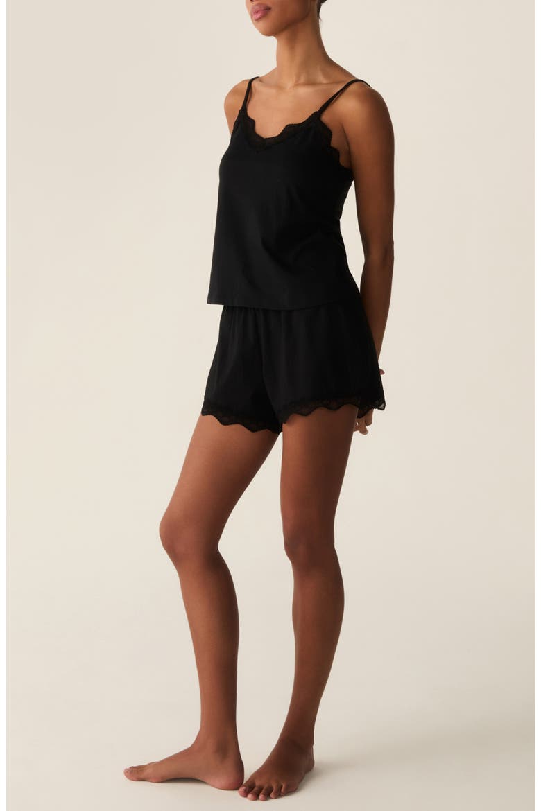 Lace Trim Pima Cotton Chemise, Alternate, color, BLACK