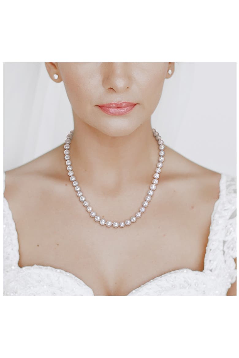 Freshwater Pearl Necklace, Bracelet & Stud Earrings Set, Alternate, color, GREY