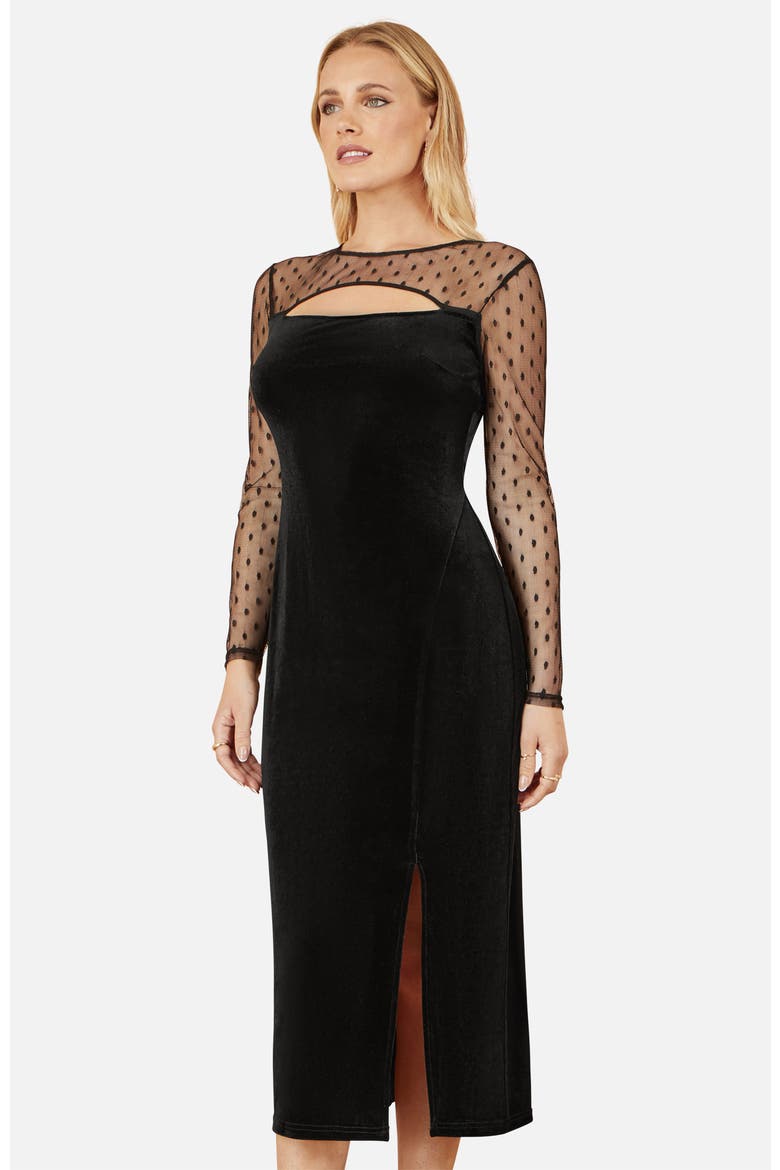 Velvet With Slash Neckline Midi Dress, Alternate, color, Black