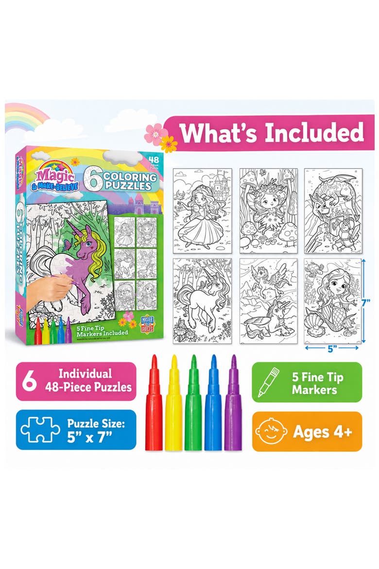 Magic & Fantasy Coloring Puzzles 6-Pack, Alternate, color, Multicolor