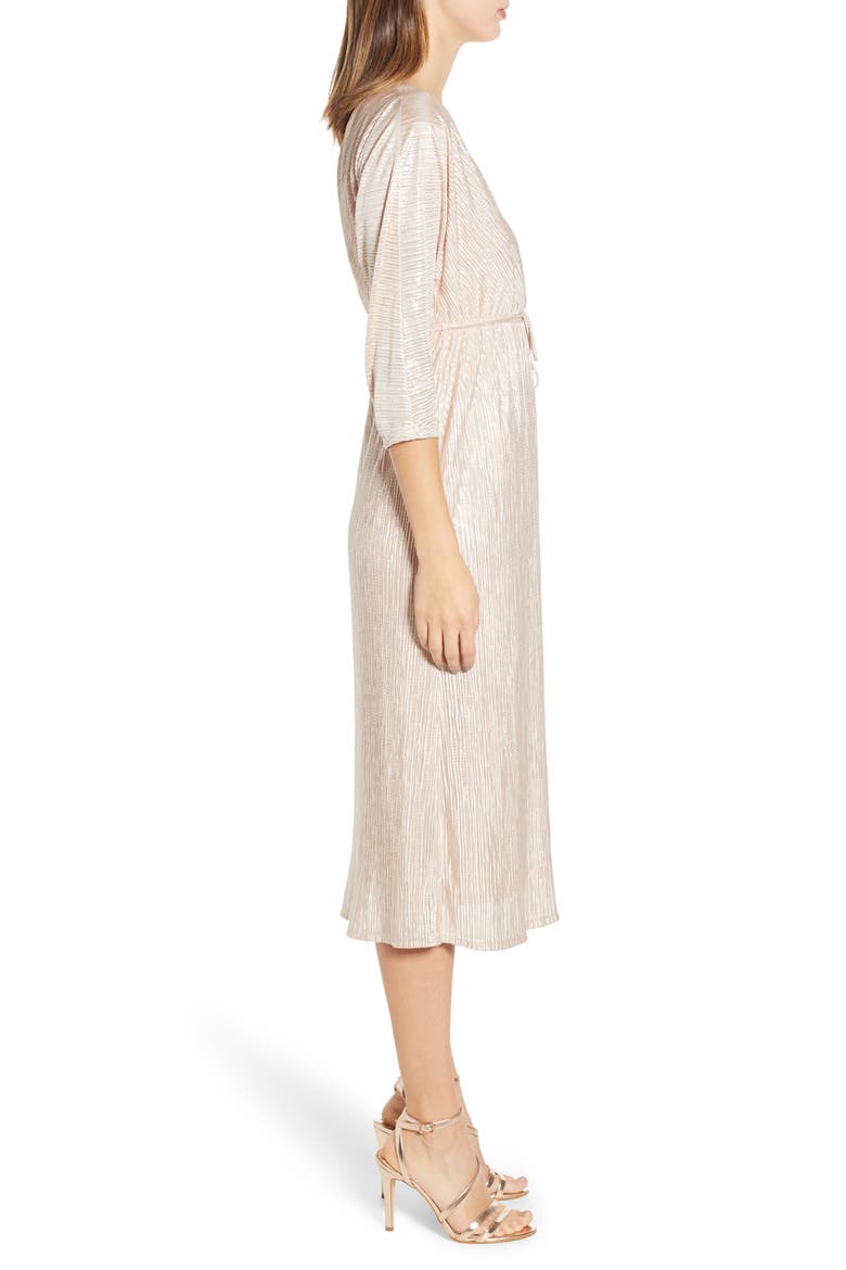 Faux Wrap Midi Dress, Alternate, color, METALLIC GOLD