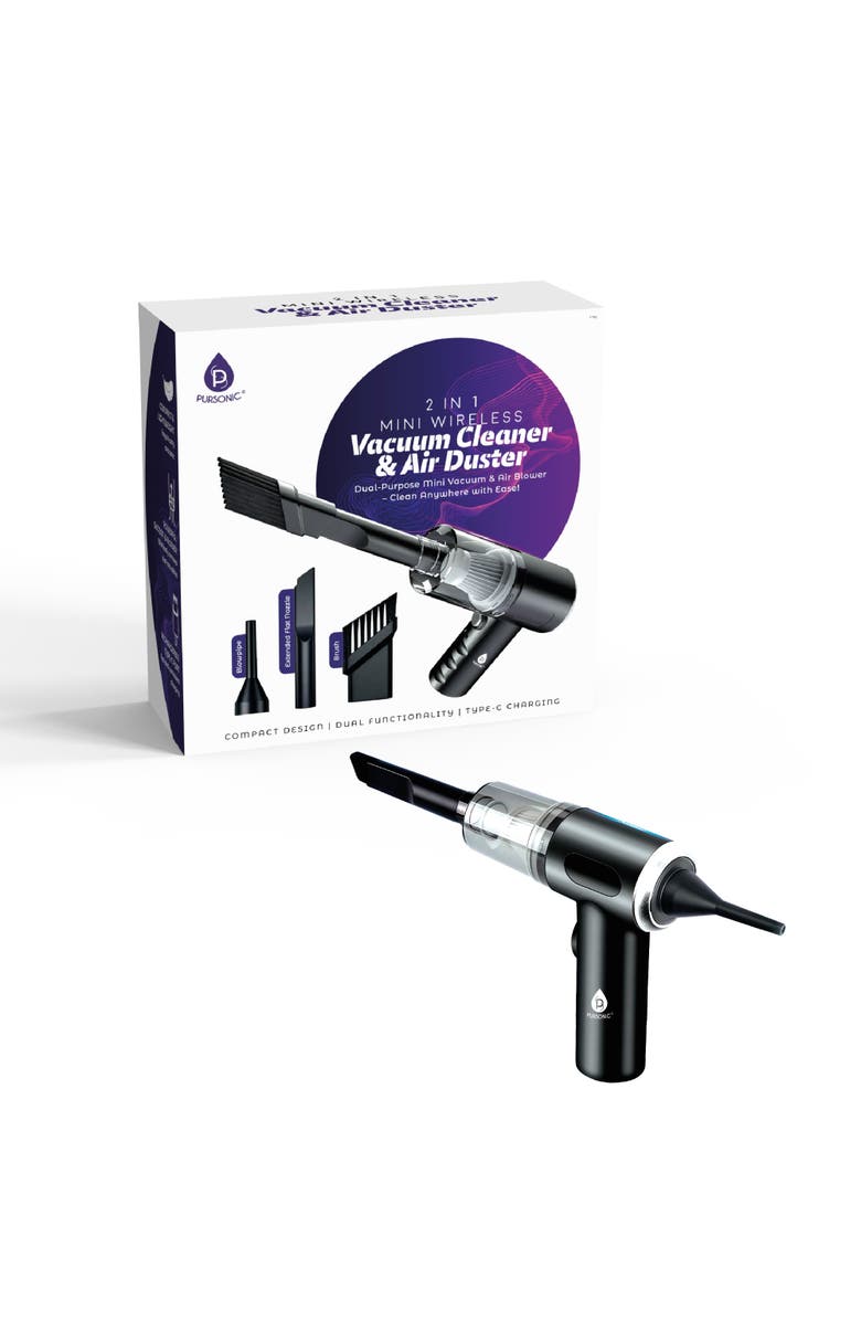 PURSONIC 2-in-1 Mini Wireless Vacuum Cleaner & Air Duster Powerful, Portable & Rechargeable, Main, color, Black