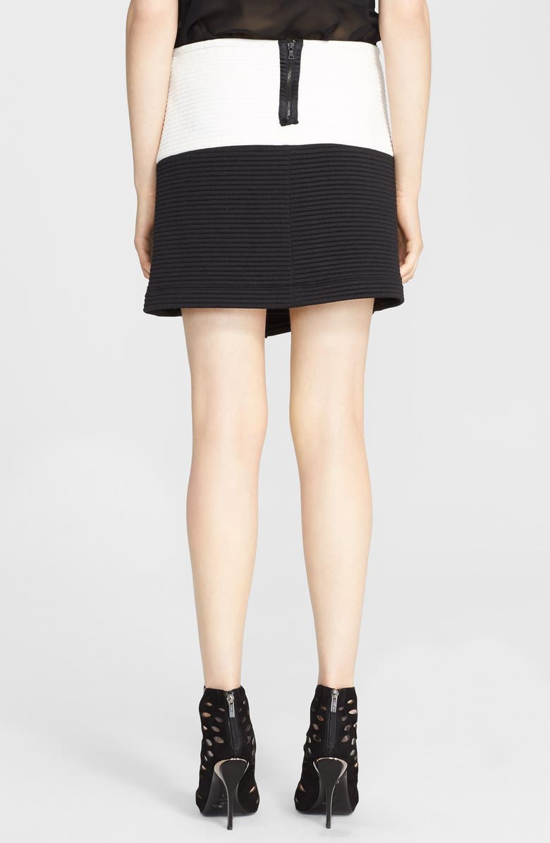 Alice + Olivia 'Lennon' Leather Trim Ottoman Stitch Skirt, Alternate, color, 