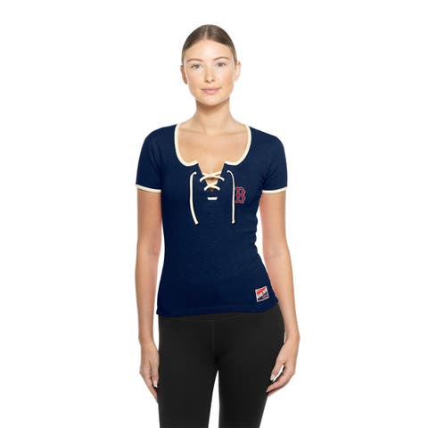 Women's New Era Navy Boston Red Sox Throwback Lace Up T-Shirt