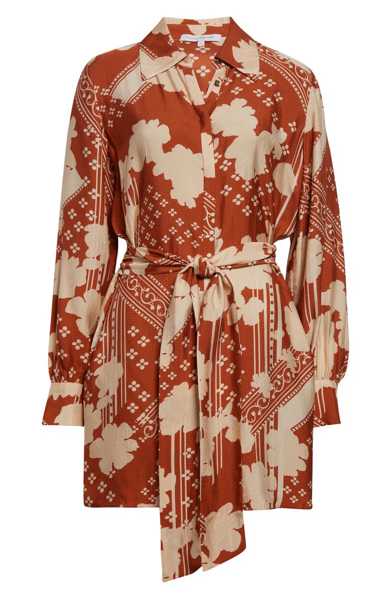 Ramy Brook Ada Mixed Print Long Sleeve Shirtdress, Alternate, color, Amber Combo