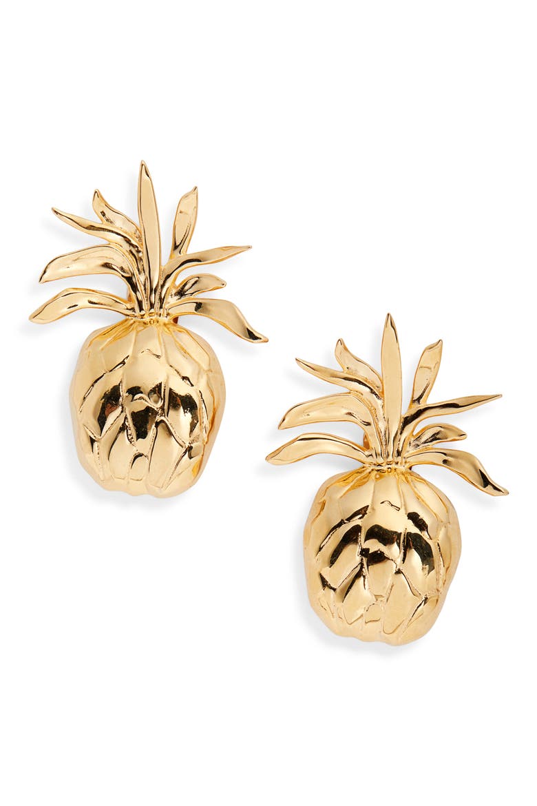 Small Pineapple Clip-On Earrings, Main, color, GOLD