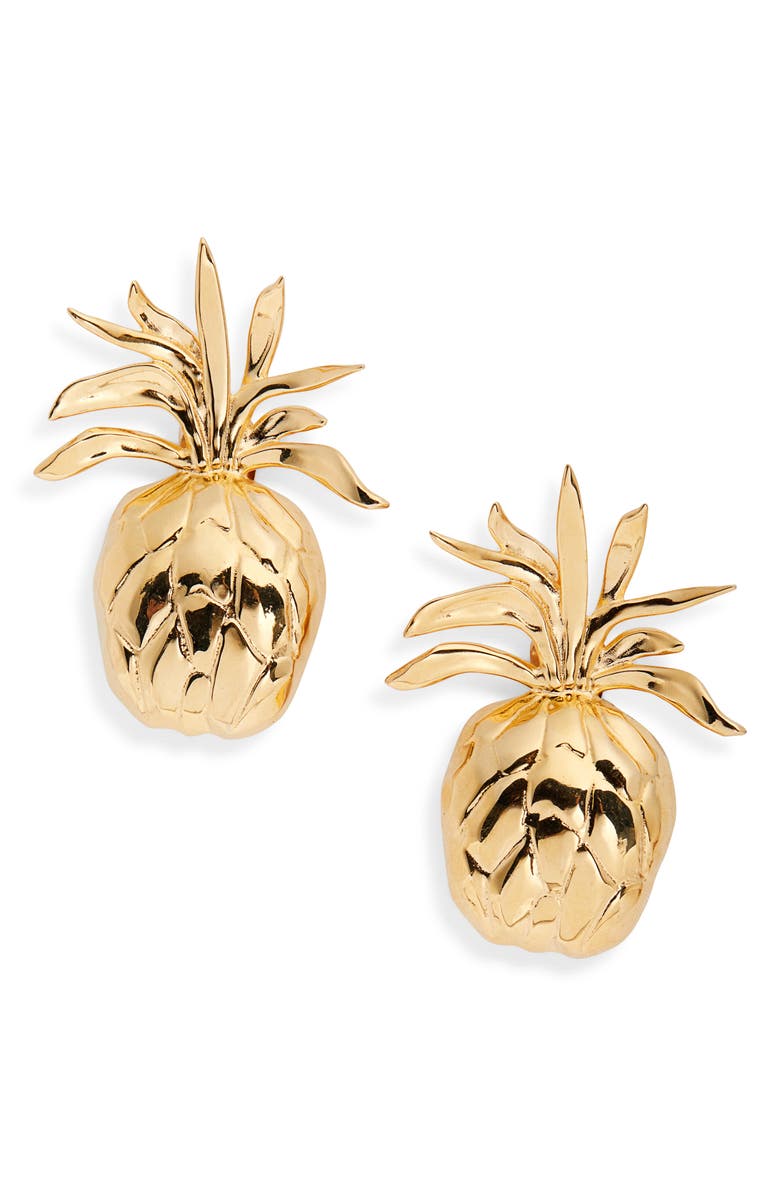 Oscar de la Renta Small Pineapple Clip-On Earrings, Main, color, Gold
