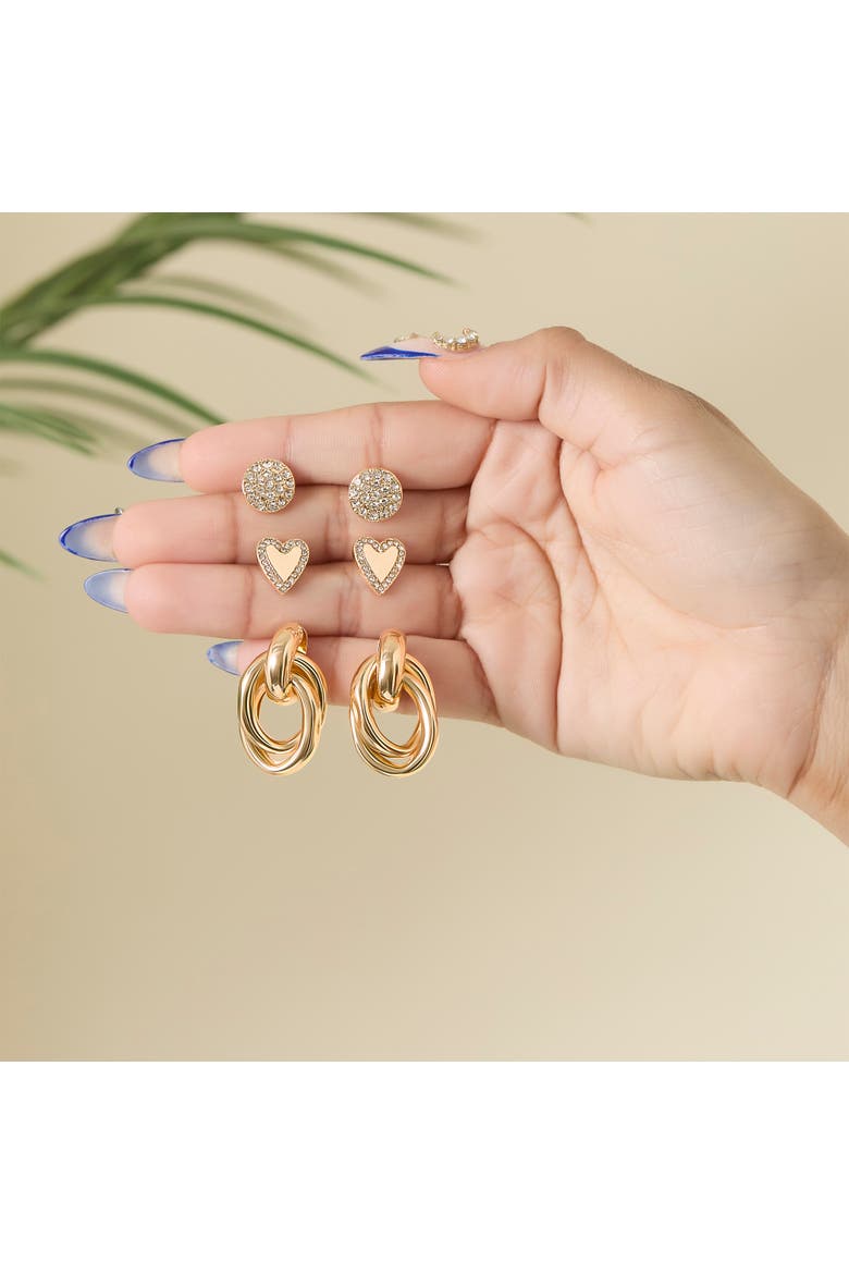 Crystal & Heart Stud Earring Set, Alternate, color, Gold