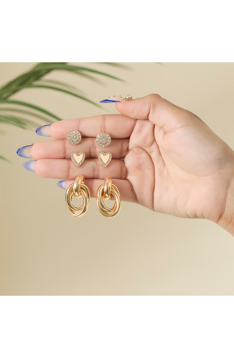 Jessica Simpson Crystal & Heart Stud Earring Set, Alternate, color, Gold