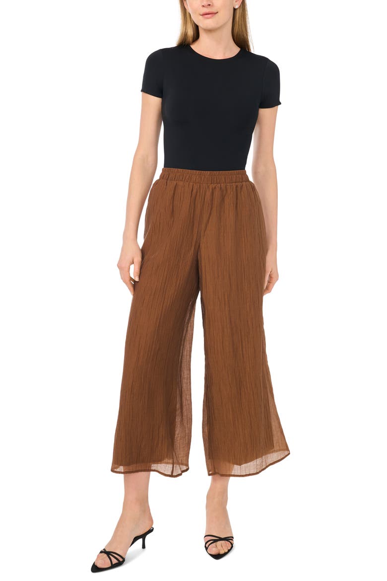 Plissé Pleats Pull-On Wide Leg Pants, Alternate, color, CAFE