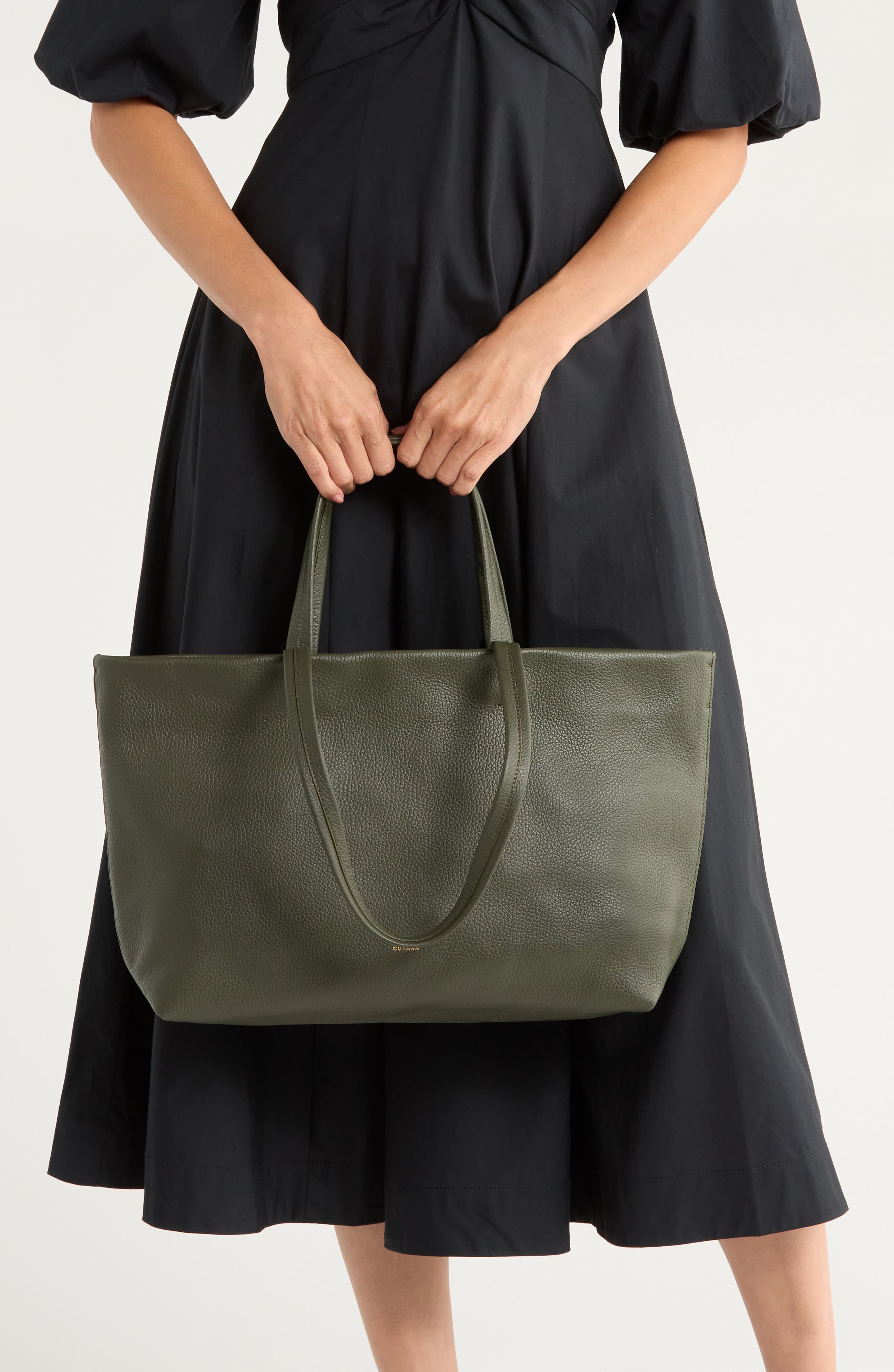 Small Easy Leather Tote, Alternate, color, DARK OLIVE