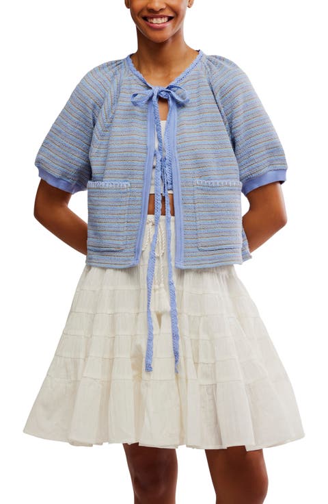 Tropic Stripe Cotton Tie Front Top