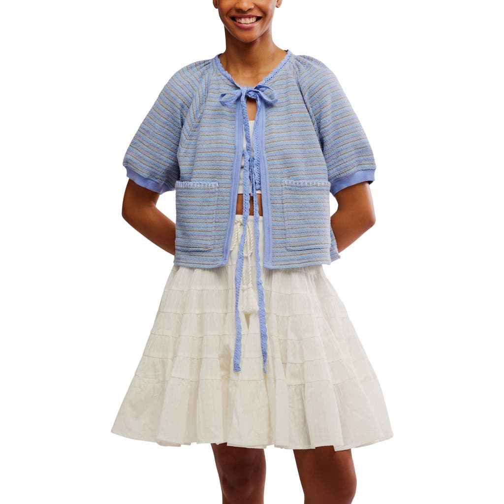 Free People Tropic Stripe Cotton Tie Front Top In Blue