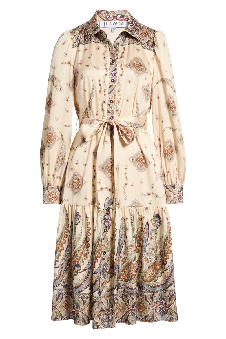 Mixed Paisley Long Sleeve Midi Shirtdress, Alternate, color, IVORY MULTI