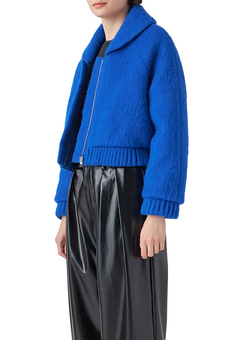 Felted Wool Blend Bomber Jacket, Alternate, color, BLUE