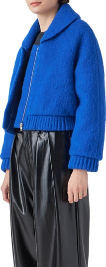 Felted Wool Blend Bomber Jacket