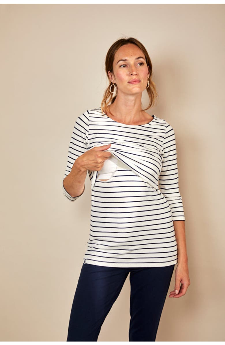 The Bshirt Nursing 3/4 Sleeve Top, Alternate, color, White / Navy Stripe