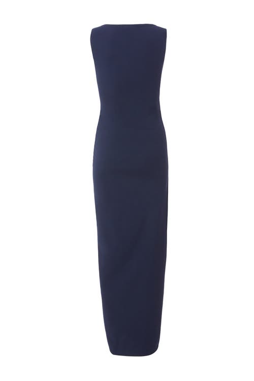 Quiz Scuba Crepe Maxi Dress With Gold Buckle In Navy