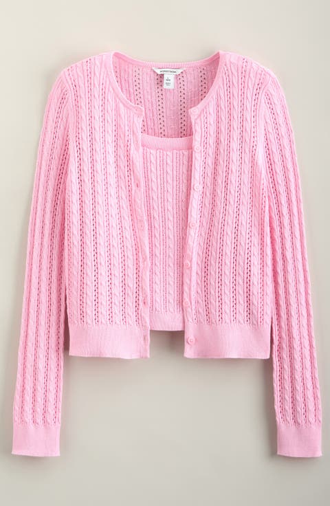 Kids' Cable Stitch Cardigan & Sweater Tank Set