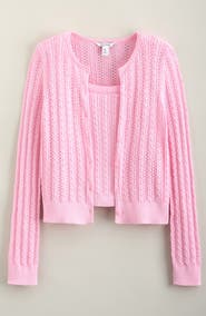 Nordstrom Kids' Cable Stitch Cardigan & Sweater Tank Set