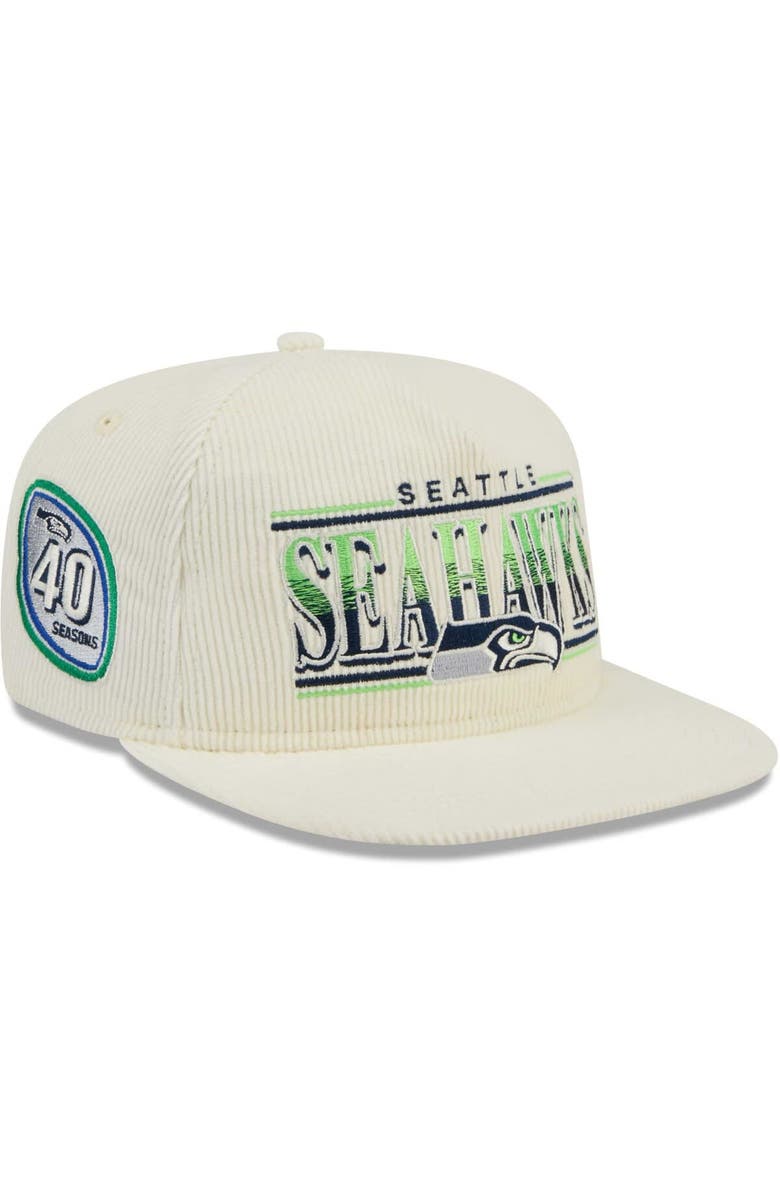 New Era Men's New Era Cream Seattle Seahawks Throwback Corduroy Golfer Snapback Hat, Main, color,