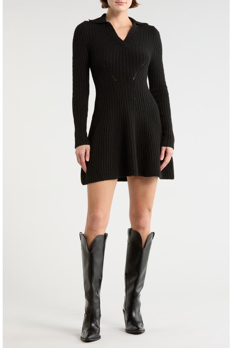 Long Sleeve Ribbed Sweater Dress, Main, color, BLACK