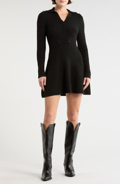 Long Sleeve Ribbed Sweater Dress