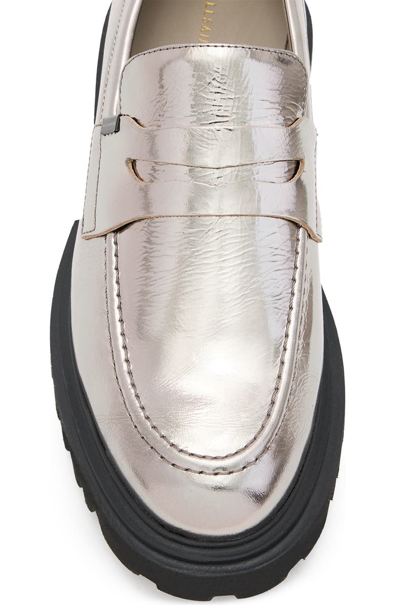 AllSaints Lola Lug Sole Penny Loafer, Alternate, color, Gunmetal Grey