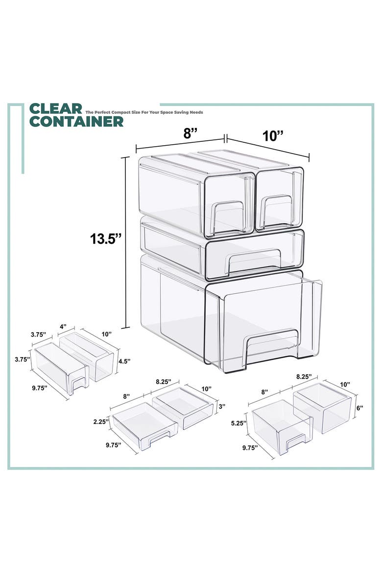 4-Piece Set Clear Stackable Drawers, Alternate, color, CLEAR