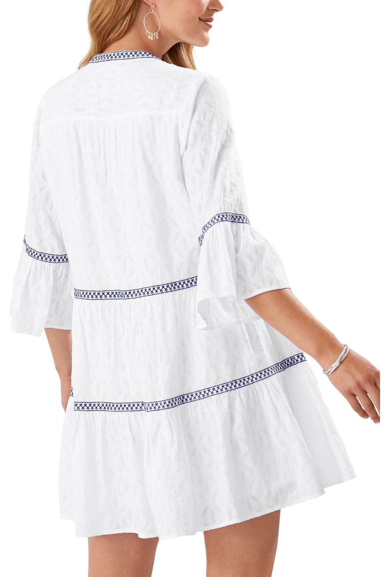 Embroidered Tiered Cotton Dress, Alternate, color, WHITE