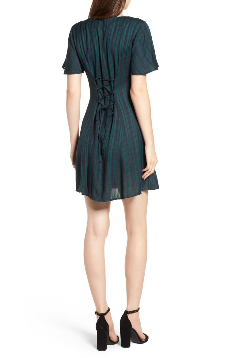 Plaid Button Front Dress, Alternate, color, GREEN BOTANICAL SMALL CHECK