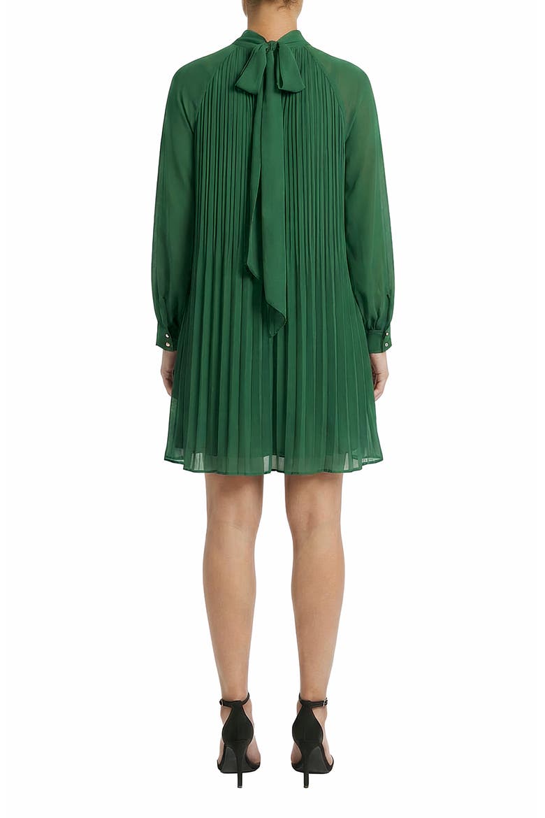 Tie Back Bishop Sleeve Plissè Swing Dress, Alternate, color, EMERALD GREEN