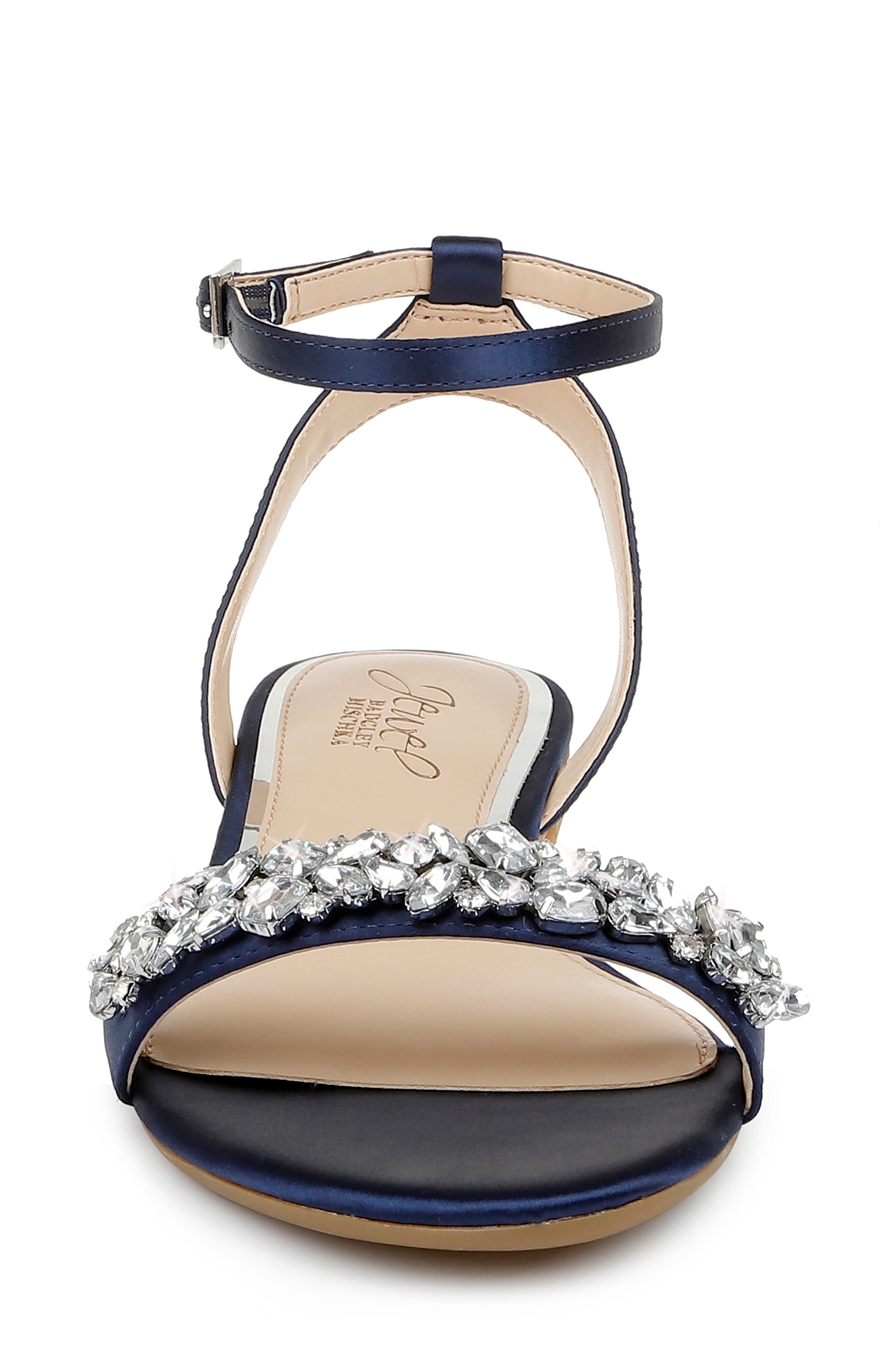 Jewel Badgley Mischka Ohara Ankle Strap Sandal, Alternate, color, Navy Satin