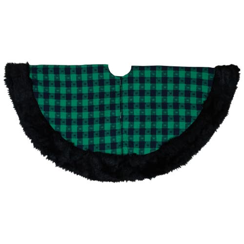 Northlight 48" Green And Black Plaid Plush Christmas Tree Skirt In Green