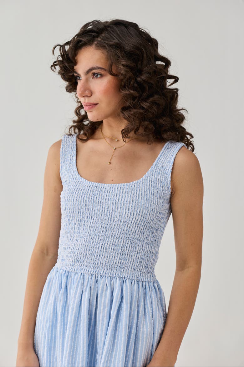 Smocked Short Dress, Alternate, color, Cloudline