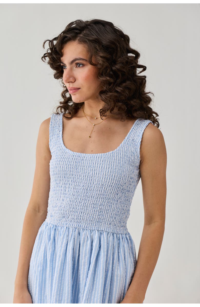 Reistor Smocked Fit & Flare Short Dress, Alternate, color, Cloudline