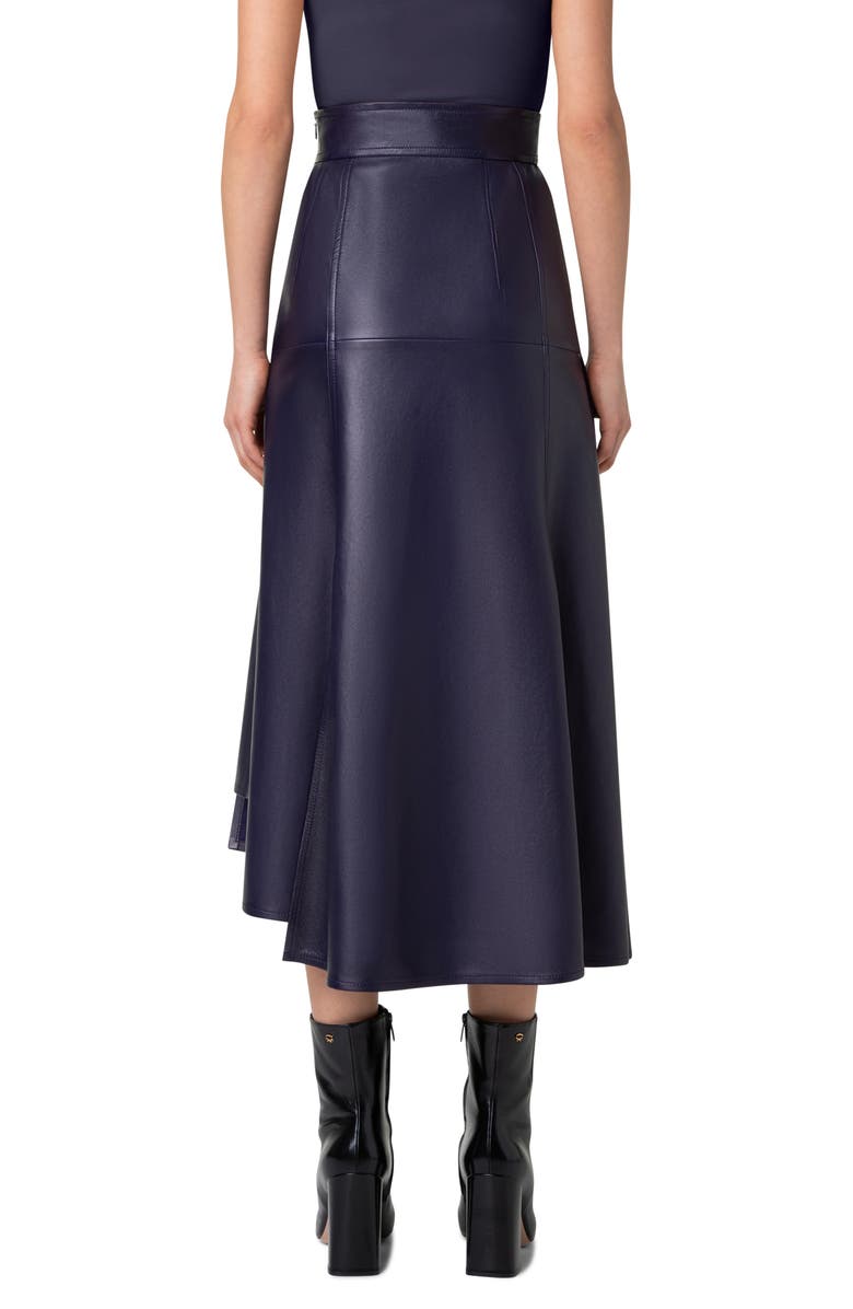 Akris Asymmetric Leather Midi Skirt, Alternate, color,