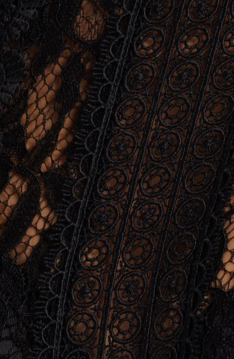 bebe Lace Bodice Long Sleeve Jumpsuit, Alternate, color,