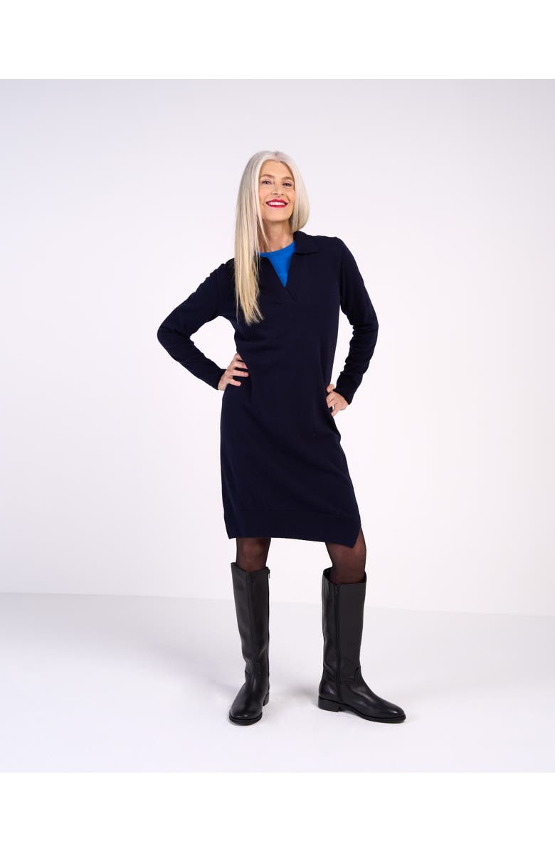 Kettlewell Trophy Neck Wool Shirt Dress, Alternate, color, Dark Navy