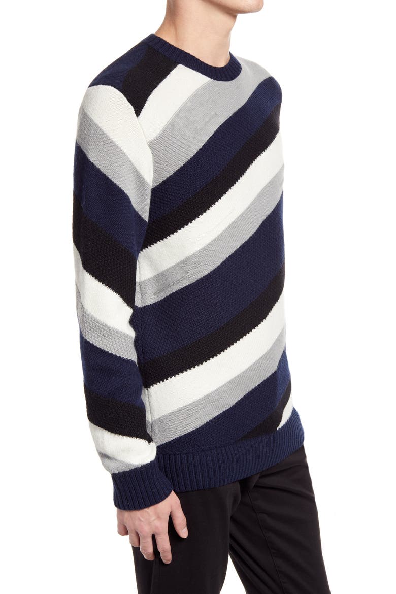 Diagonal Stripe Crewneck Sweater, Alternate, color, BLACK/ WHITE
