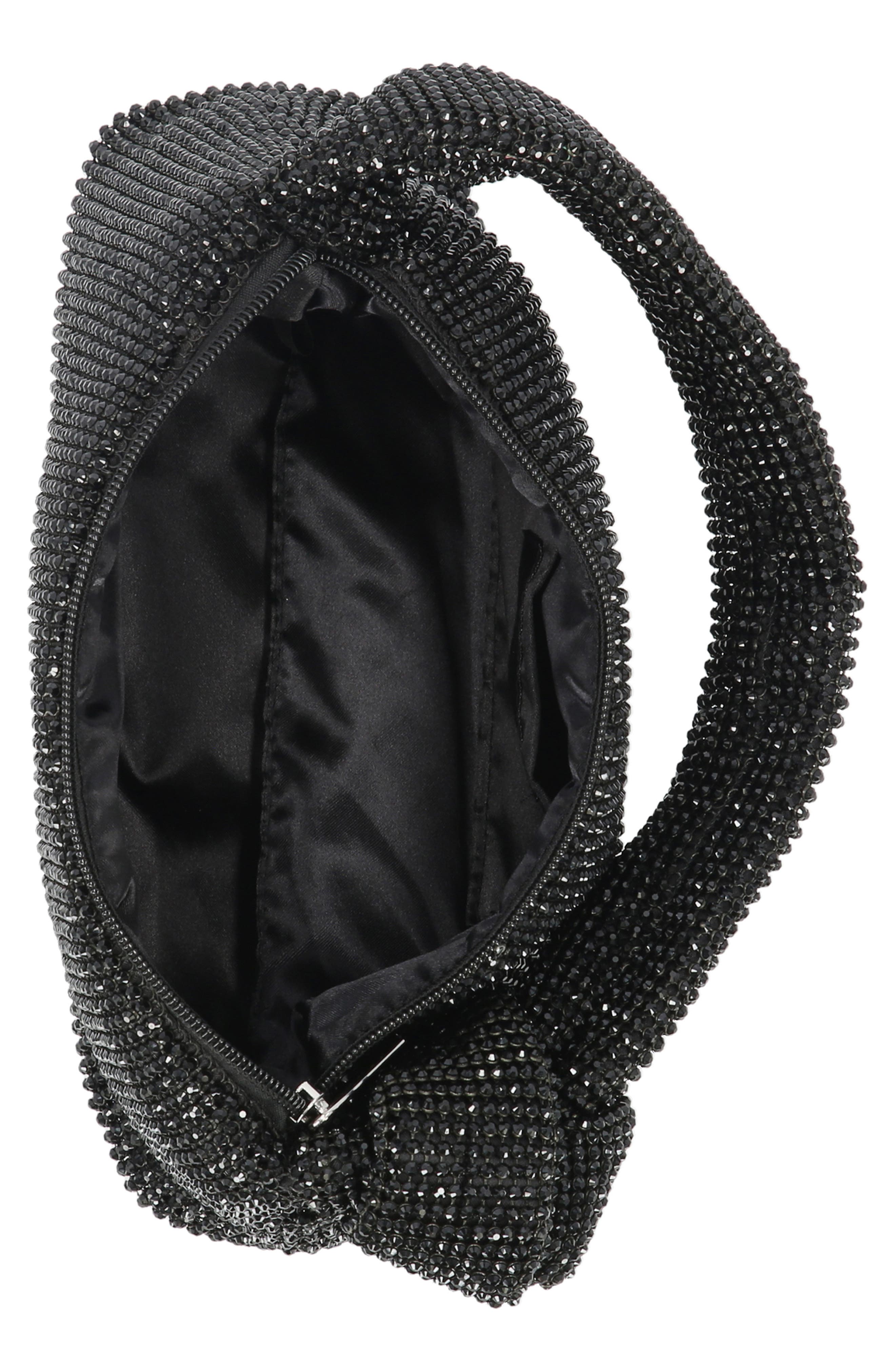 Jessica McClintock Etta Knotted Rhinestone Shoulder Bag, Alternate, color, Black